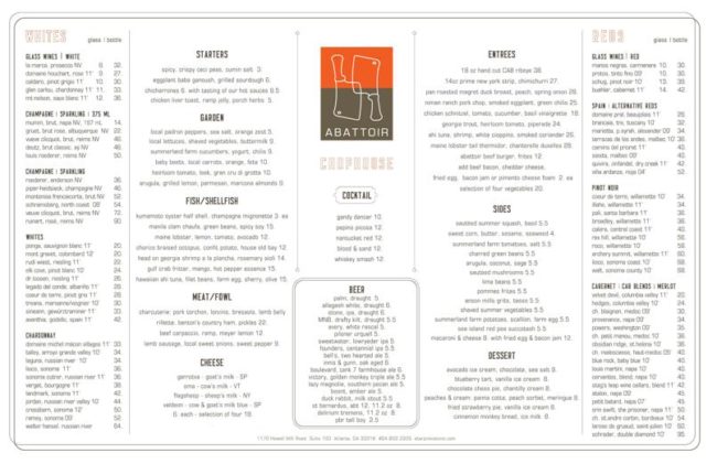 Abbatoir Menu