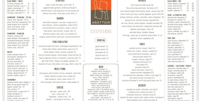 Abbatoir Menu
