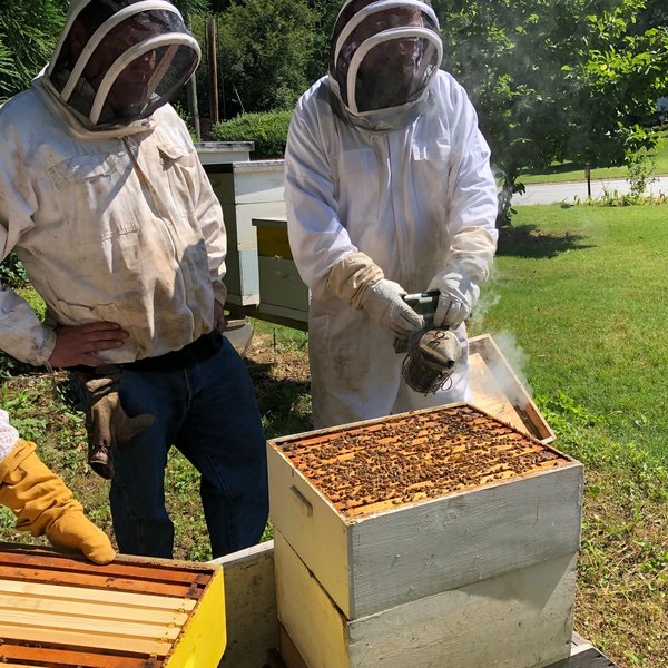 Spring 2019 Beekeeping Class Smoking the Bees